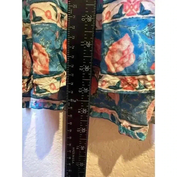 Tolani Womens L Geometric Print Tunic Top Turquoise Boho Artsy Kimono Pullover - Picture 2 of 9